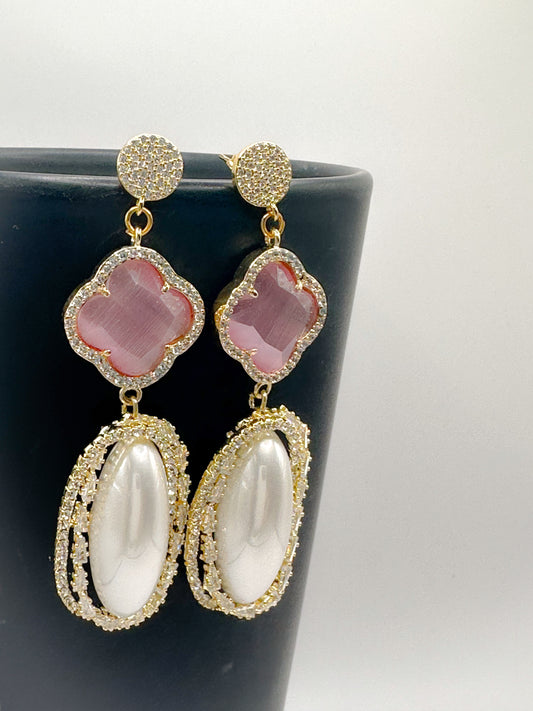Rose and pearl drop earrings